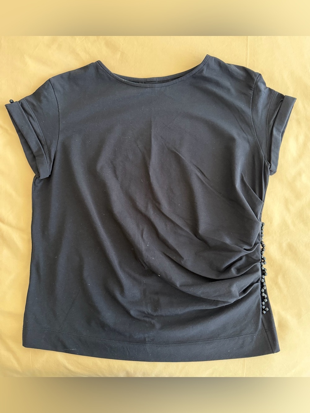 Bespoke Black Short-Sleeve Side-Ruched Tee